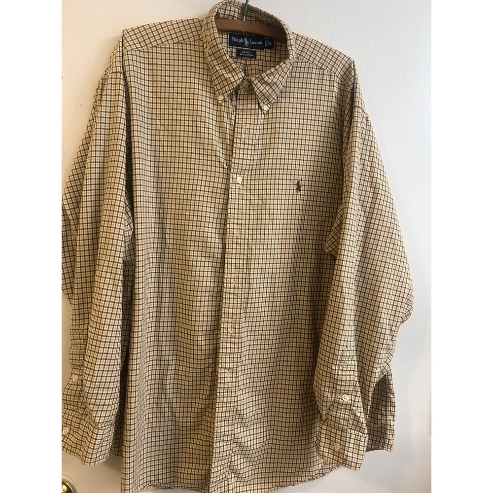 Ralph Lauren Men's Long Sleeve Cotton Shirt Size XL Green/Brown Plaid